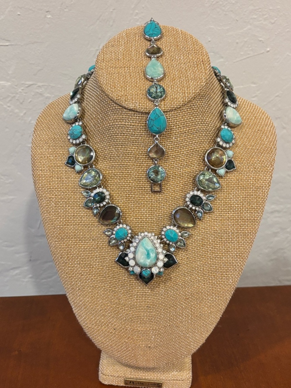 Chloe + Isabel Peacock Plumes Turquoise & Crystal Collar Necklace & Bracelet Set